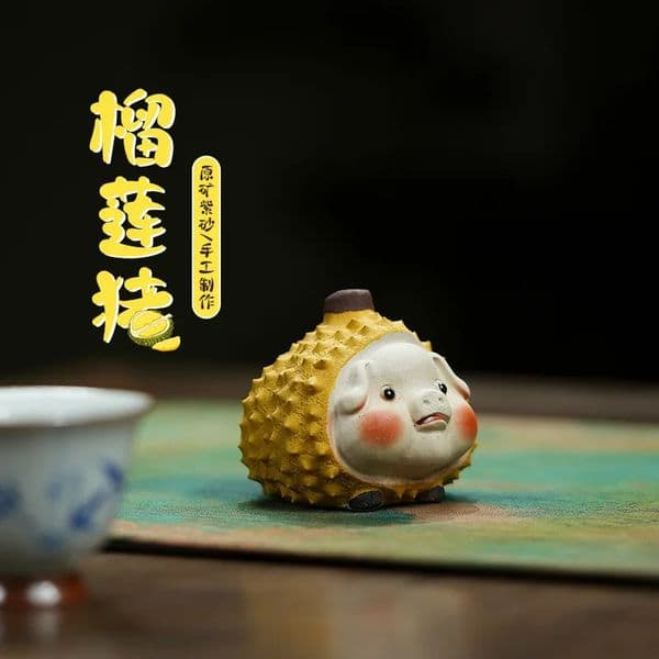 Purple sand tea pet durian pig decoration hand handle fruit tea play can raise lovely tea ceremony tea table tea set lovely 250210