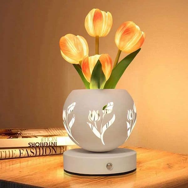Tulip Night Light Artificial Flower Desk Lamp With Cut-Out Vase USB Charging 3 Color Stepless Dimming Up Cute Table Lamp Z250211