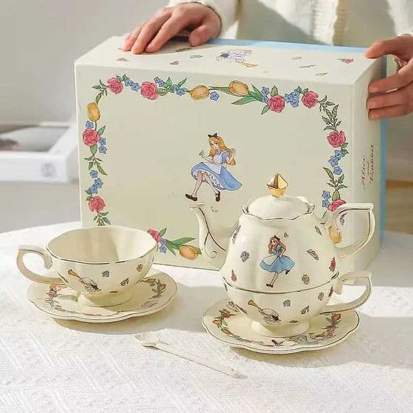 2026 Saucers Mother Child Alice In Wonderland Ceramic Teapot And Matching Cups Party Set With Cute Rabbit Tea Pot Free Shipping