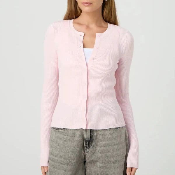 Women Autumn Winter Cardigan Long Sleeve Round Neck Button Up Ribbed Knitwear Slim Sweater 250211