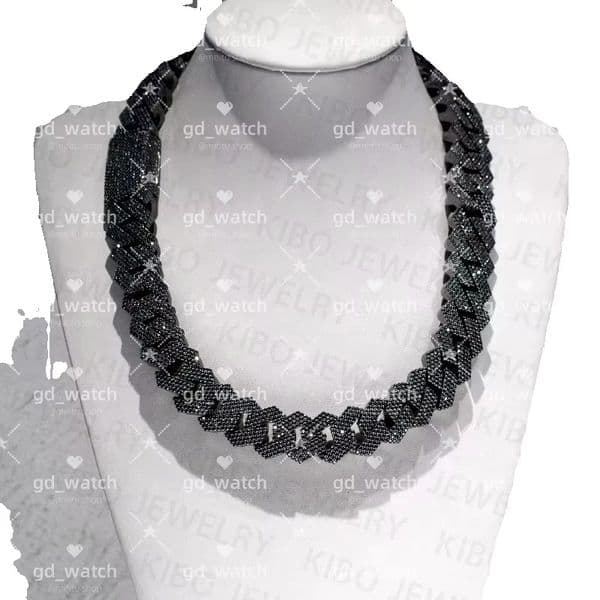 fashion jewelry 20mm Hip Hop Vvs Dia Necklace Dropshipping Sier/Black Rhodium Iced Out Cuban k Moissanite Chain