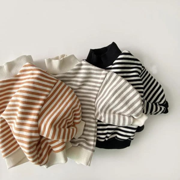 2025 Winter Baby Striped Sweatshirt Plus Velvet Thicken Kids Warm Hoodie Loose Boys Casual Fashion Girls Tops 250211