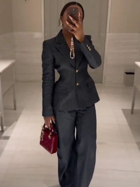 Vintage Women Denim Blazer Coat Long Pants Sets 2025 Single Breasted Suit Jacket Chic Vneck Vest Wide Leg Suits 3 Pcs Set 250211