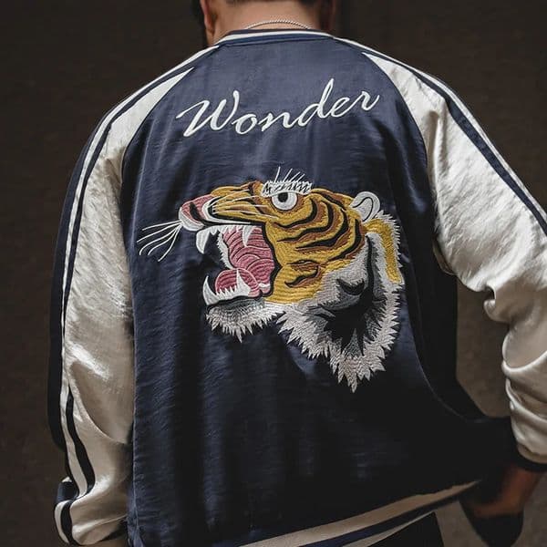 Maden Workwear American Retro Reversible Jacket Tiger Embroidered IronFree Drape Mens Trendy 250211