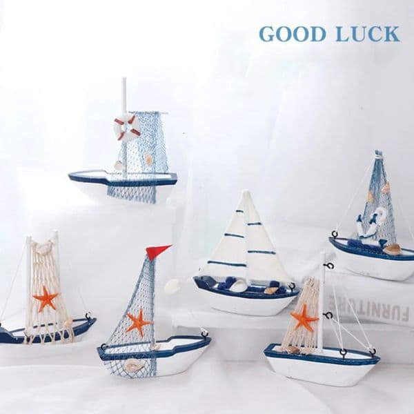 Sailboat Model Wooden Sailing Boat Home Decoration Beach Nautical Design Navy 250211