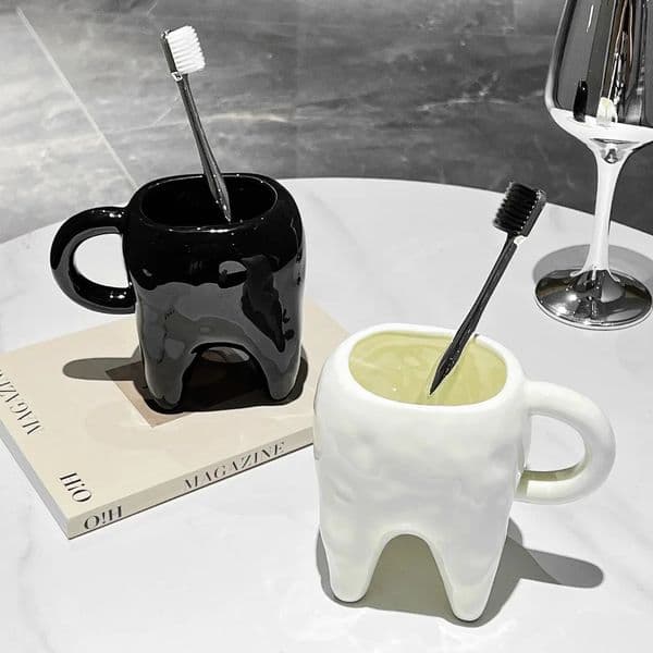 Creative Tooth-shaped Ceramic Mug Home Funny Couples Brush Their Teeth Cup Modern Bathroom Decoration Accessories Mug 320ML 250210