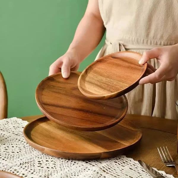 Wooden Round Tray Acacia Wood Home Coffee Bread Plate MultiPurpose Solid Afternoon Tea Treats 250213BJ