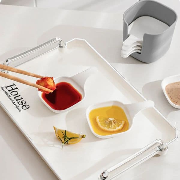 Household Kitchen Tableware Dipping Bowls Seasoning Plate With Handle With Storage Box Tableware Chili Soy Sauce Vinegar 250213