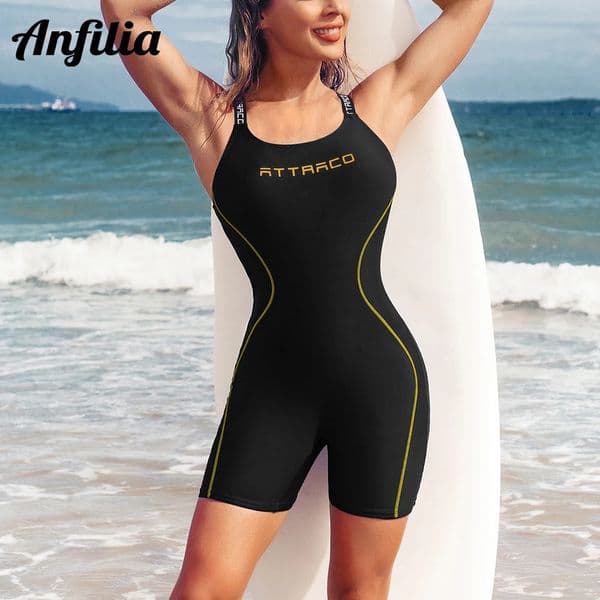 Anfilia One Piece Women Sports Swimwear Backless Boxer Conservative Swimsuit Patchwork Beach Wear Bathing Suit 250213