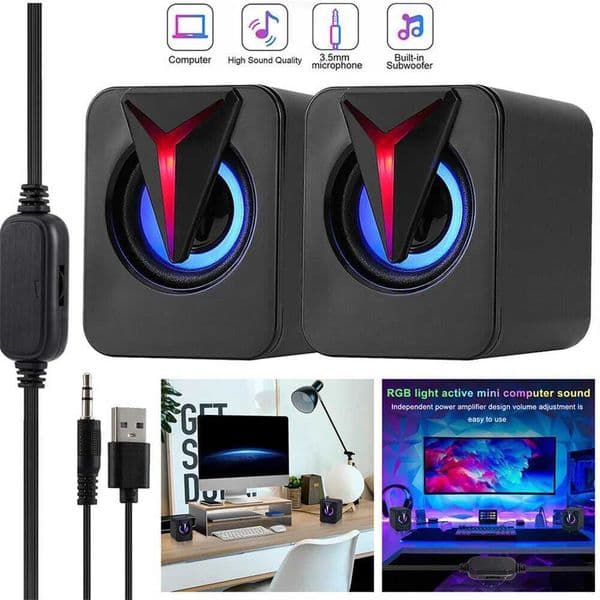 3.5mm Mini USB Wired Computer Speakers RGB LED Stereo Bass For PC Laptop Desktop Z250213