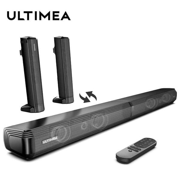 ULTIMEA 2.2ch 100W TV Soundbar 2-in-1 Detachable 5.3 Soundbar for TV 3 EQ Modes Bass Adjustable for TV Speakers Z250213