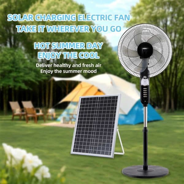 Portable Standing Fan with Solar Panel Battery Solar Powered Fan 3 Speeds Quiet Rechargeable Fan for Home Bedroom Camping Z250214