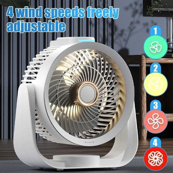 Portable Desktop Fan with Night Light Low Noise 4 Speeds Adjustable Rechargeable Table Air Circulation Fan for Home Office Z250214