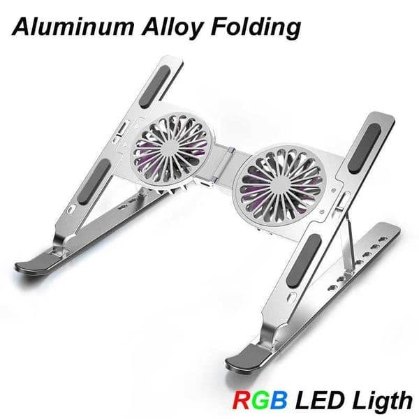 Metal Aluminum Alloy 2 Cooling Fan Bracket Folding Holder Stand Desk LED Light For Gaming PC Tablet Within 13-21 Inches PortablXJ250214