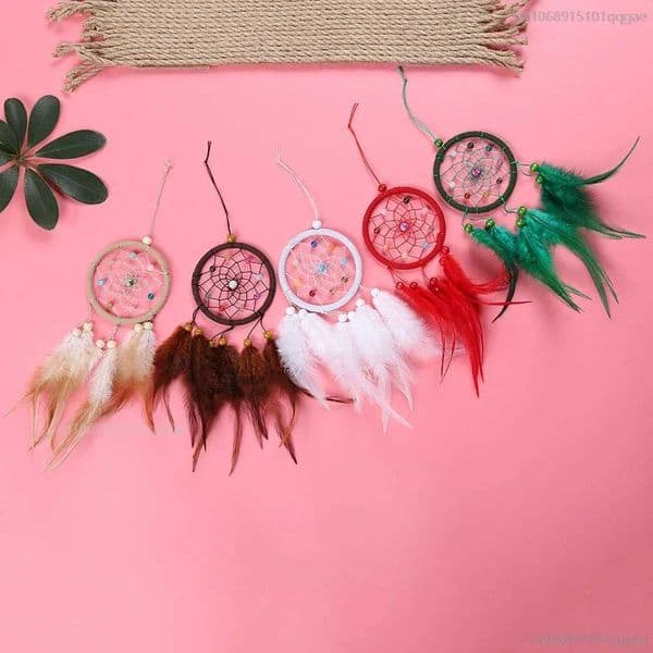 1pcs Retro Dream Catcher Wind Chimes Home Hanging Craft Ornament Circular Dreamcatcher Ornament Car Hanging Wall Decoration W250214