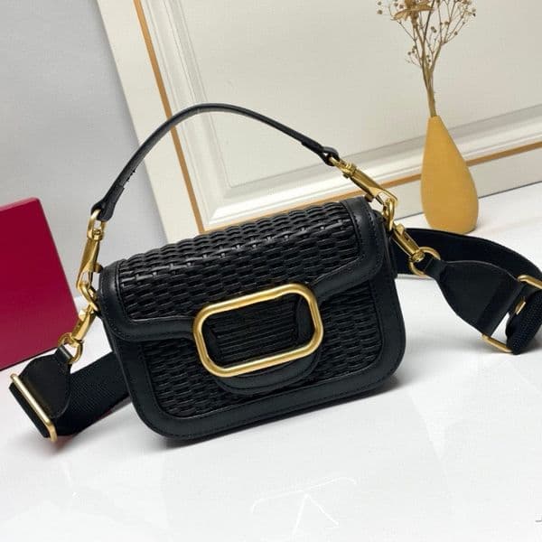 Designer Genuine Leather Woven Shoulder Bag Stylish Women's Small Tote Luxury Cowhide Crossbody Bags Fashion Knitted Handbag Vintage Square Magnetic Buckle 3078