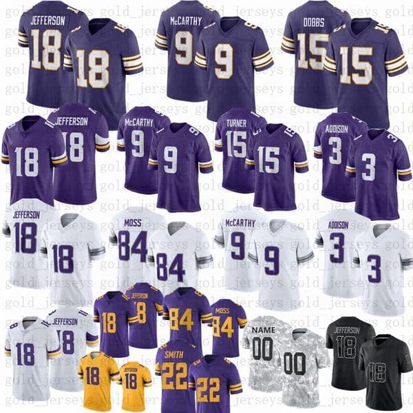 J.J. McCarthy Aaron Jones Justin 18 Jefferson Football Jersey Addison 15 Turner TJ Hockenson Harrison Smith Adrian Peterson Randy Moss CJ Ham Ivan Pace Jr Sam Darnold