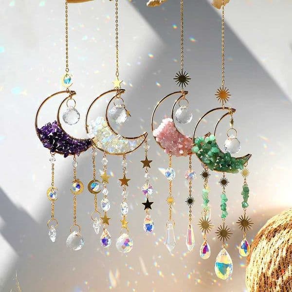 Dreamcatcher Suncatcher Crystal Sun Catcher Indoor Window Prism Ball Moon Rainbow Wind Chimes Car Hanging Garden Decoration Gift W250214