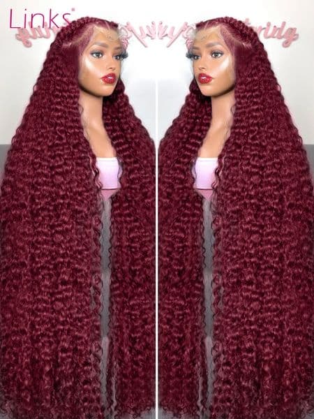 30 42 Inch Mogolian Hair 99J Burgundy 360 HD Lace Frontal Human Hair Wigs Red Curly 13X4 Colored Deep Wave 13x4 Lace Front Wigs