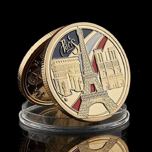 1889 Paris Landmark Tower Victory Arch 100th Anniversary of the French Revolution Gold Plated Coin Value Collection W250207