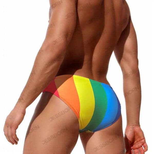 Swimming Trunks Mens Swimsuit Rainbow Coarse Stripes Swim Briefs Quick Drying Beach Shorts Board Surf Bathing Suit Swimwear Z260312