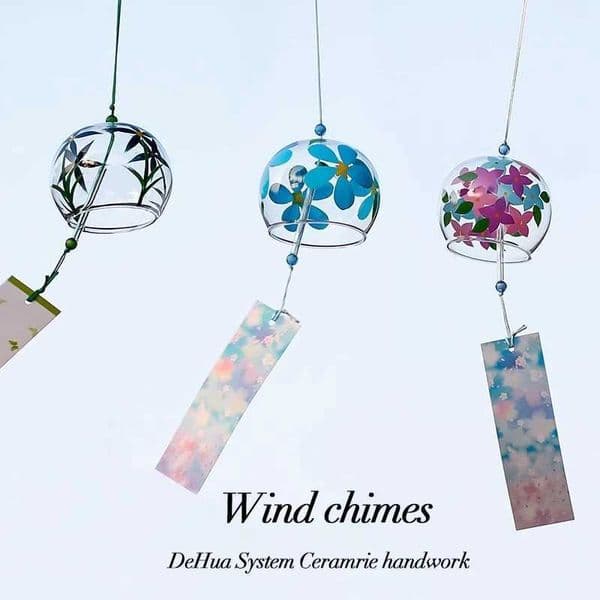 Glass Wind Chimes Japanese Room Decor Flower Blossom Wind Bell Romantic Gifts Outdoor Garden Wind Music Balcony Hanging Pendants W250214