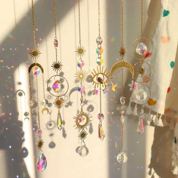 Suncatcher Hanging Crystal Moon Catcher Pendants Wind Chimes Rainbow Prism Window Drop Bell Christmas Tree Home Decor Crystals W250214