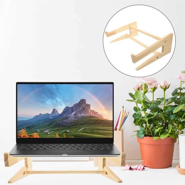 Laptop Stand for Bed Cooling port Holder Feet Keyboard Riser Adjustable Desktop Notebook Office Wooden PortableXJ250214