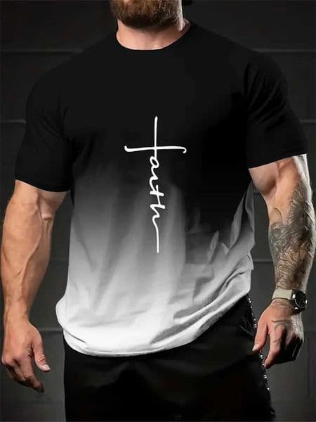 Cross Printed Mens T-shirt Mens Daily Casual T Shirt Urban Street Fashion Short Sleeve Summer Outdoor Sports Fitness T Shirt W250214