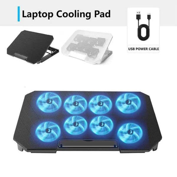 Laptop Cooling Pad with 8 Fans Dual USB Port Foldable Laptop Cooler Base for 15.6inch Notebook Stand Heat Dissipation HolderXJ250214