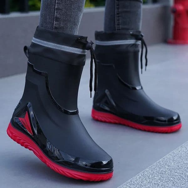 Waterproof Mens Rain Shoes Outdoor Non-slip Work Shoes Fleece Lined Cotton Warm Rain Boots Kitchen Footwear Male 250213