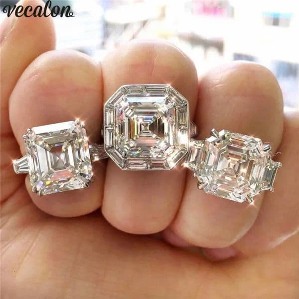 Vecalon Promise Ring 925 sterling silver Asscher cut 5ct AA Cz statement Wedding band rings for women Bridal Fine Jewelry 250214