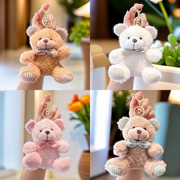 New tie curly fur teddy bear plush toy cute cartoon teddy bear keychain bag accessories wholesale in stock