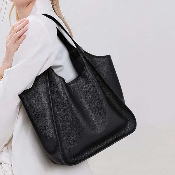 Aidrani Fashion Genuine Leather Women's Large Capacity Handbag Black Versatile Cowhide Shoulder Mother Bag