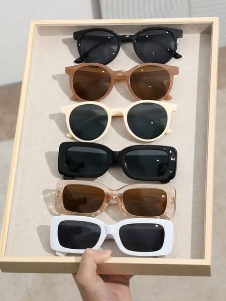 6PCS Unisex Round Square Plastic Frame Fashion Sunglasses For Outdoor Travel Hiking 250214
