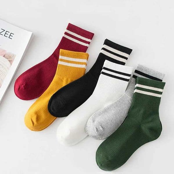 Pair Man Striped Casual Socks Standard Thickness Cotton Breathable Funny Unisex Street Fashion Happy Sock Cheap For Money W250217