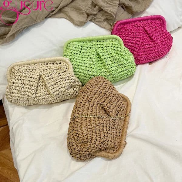 Gusure Summer er Shoulder Crossbody Bag Straw Weaving Clutch Purse Women Dumpling Crossbody Beach Bag Fashion Cloud Pouch 250213