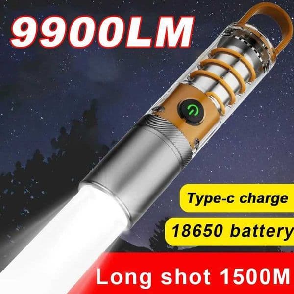 White Laser High Power Flashlight Type c Rechargeable Led Torch Outdoor Camping Tent Floodlight Super Bright Zoom Built-in 18650 X250217