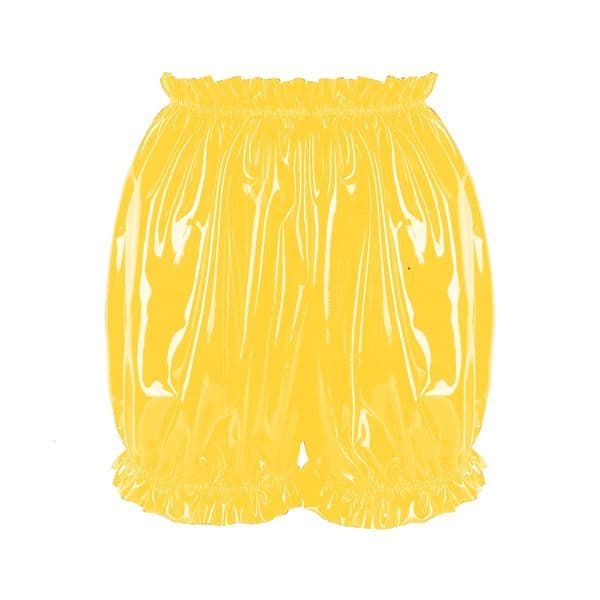 Womens Latex Rubber Short Bloomers Pants Sexy Bodycon Booty Ruffled Wet Look PVC Patent Leather Boxer Underwear Mini pants 7XL 250213