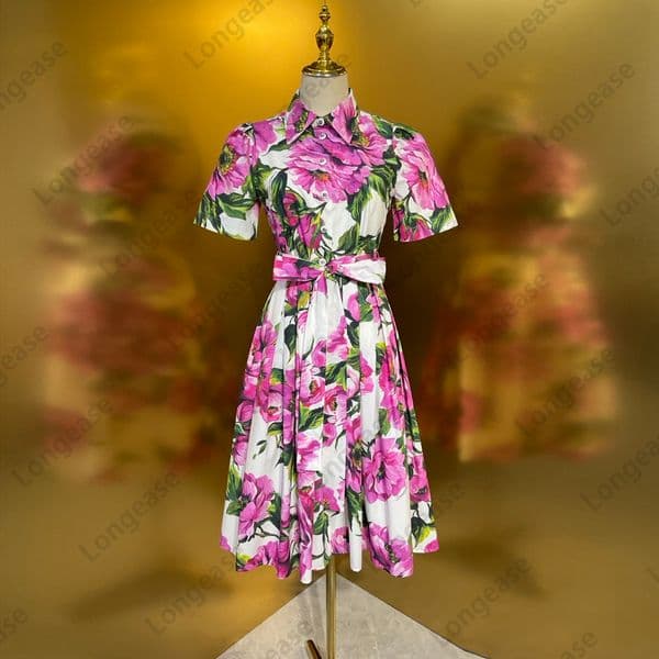 dress dresses for woman designer dress dresses cotton floral print gathered waist short sleeve midi dress plus size womens clothing designer summer dress 8252900