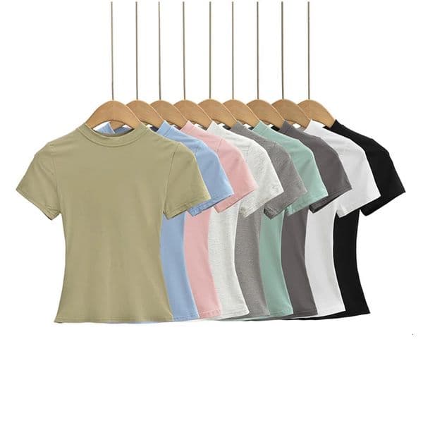 High Quality Casual T shirt Sexy Slim Short Sleeves Fashion Trend Solid Women Clothing y2k Tops 250217