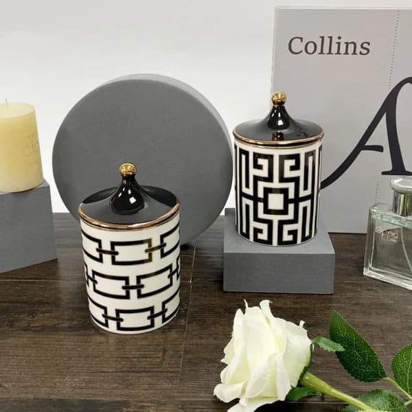 Geometric Scented Candle Jar Art Labyrinth Stripe Ceramic Storage Jar Biscuit Candy Storage Bottle Food Container Home Decor 250214