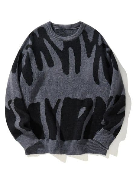 Autumn Winter Irregular Jacquard Pattern Pullover Sweater Casual Round Neck Contrast Color Knitted Mens 250114Z