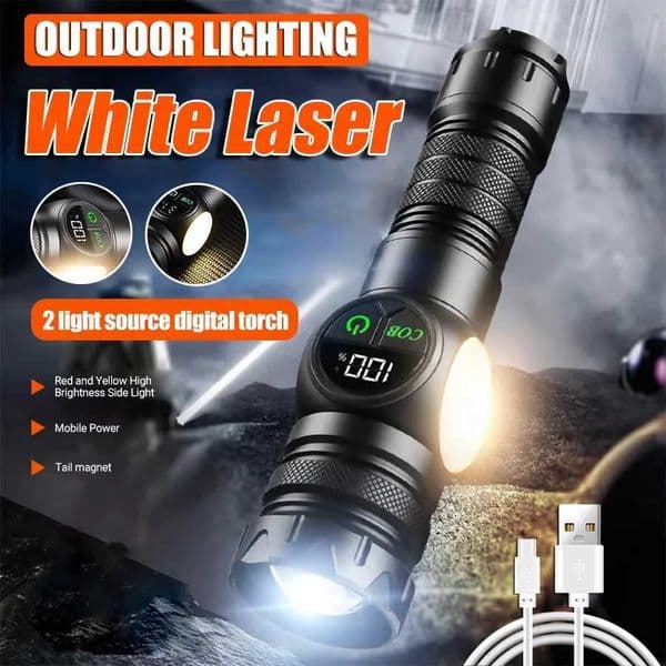 Most Powerful LED Flashlight White Laser Tactical Flash Light USB Rechargeable Zoom Torch Long Range Lamp Camping Lantern X250217