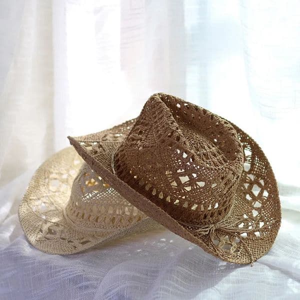 Straw Western Cowboy Hoed Hand Made Beach Vilt Zonnehoeden Party Cap Voor Man Vrouw Curling Rand Cap Zon Bescherming Unisex hat 250218