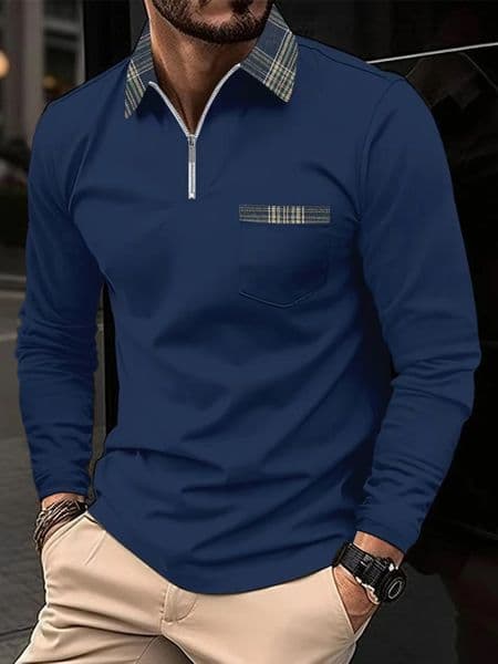 Spring and Autumn Mens Polo Zipper Shirt Pocket Collar Sports Leisure FD08244360 250213BANJIA