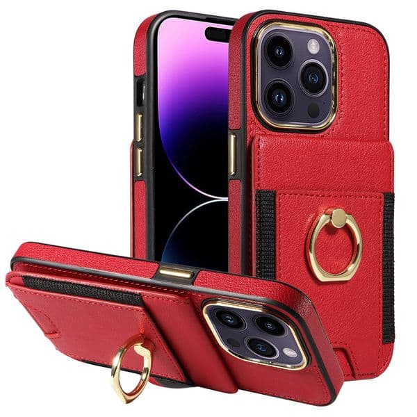 Red Creative Phone Cases PU Leather Mobile anti-drop Phone Cover For iPhone 16 15 14 13 12 11 Pro Max X XR XSMAX 7 8 Plus Ring Holder Cellphone Back Cover