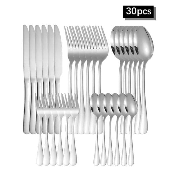 6/30 pieces of silver stainless steel steak knife fork and spoon dessert fork and spoon cutlery set suitable for el tableware 250214BJ