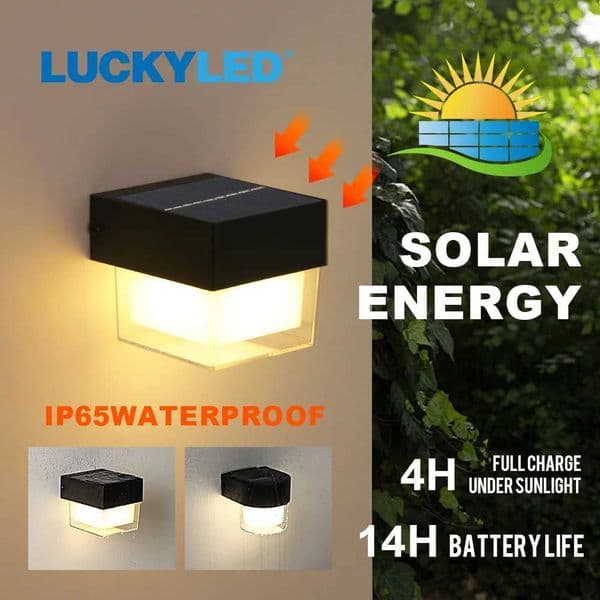Outdoor LED Wall Light Solar IP65 Waterproof Facade Wall Lamp 4W Black Porch Garden Lighting Double Light Color Z250218