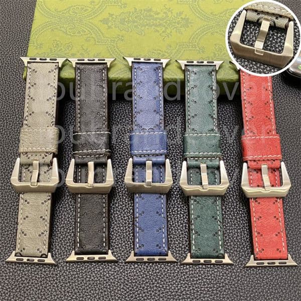 Genuine Leather Strap Designer Apple Watch Band For Apple Watch Series 10 8 9 4 5 6 7 SE ultra Bands 49mm 38mm 40mm 41mm 44 MM 45mm 42mm 46MM Fashion Embossing Watchstrap